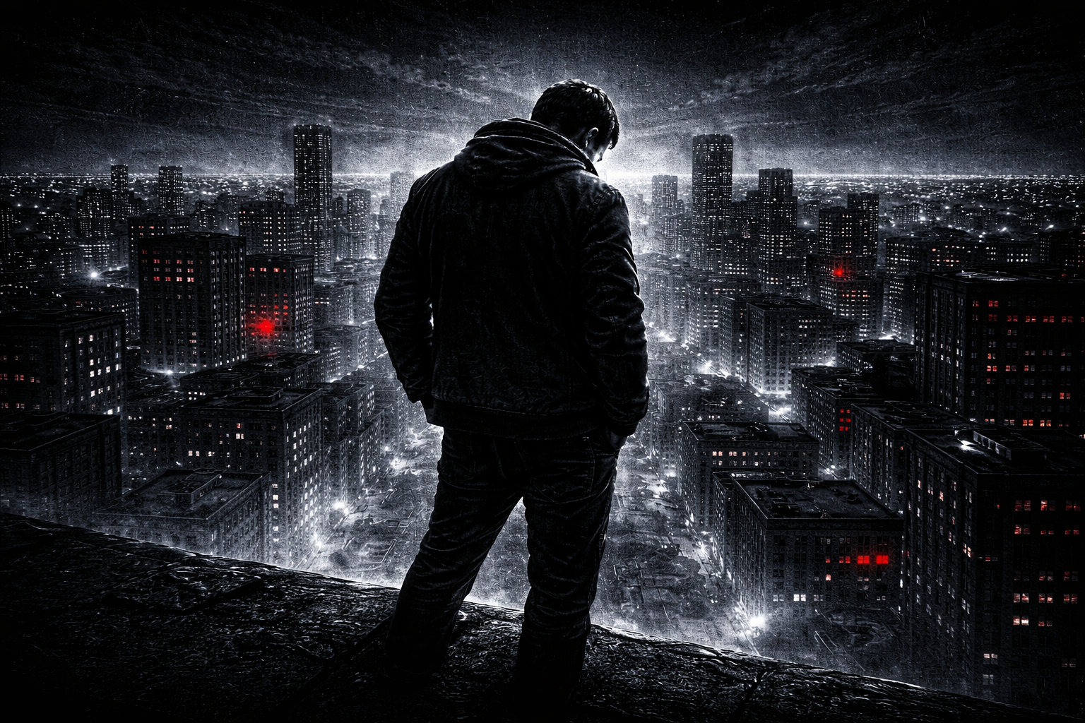 Hombre solo en la oscuridad