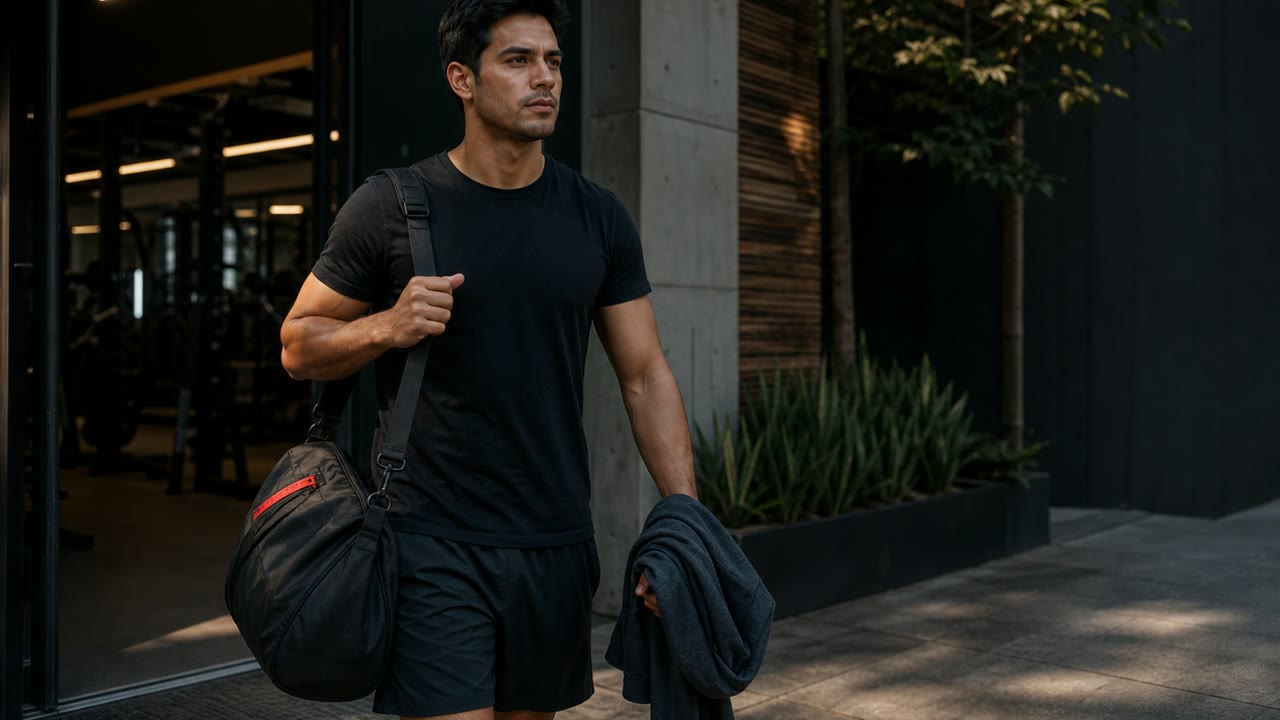 Un hombre sale de entrenar y avanza por la ciudad